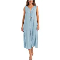 dy_mode Sommerkleid Damen Leinenkleid Luftiges Maxi Sommerkleid Strandkleid Damenkleid in Unifarbe, V-Ausschnitt, mit seitlichen Eingriffstaschen