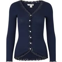 rosemunde Strickjacke Babette Silk Cardigan mit Seide Vintage-Spitzenbesatz, Perlmuttknopfleiste, Langarm, Seidenmix