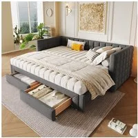 HAUSS SPOLE Schlafsofa 90/180x200cm mit Rückenlehne, ausziehbares Bett, 2 Schubladen, Grau