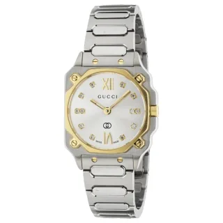 Gucci YA166503 G-Flat Damenarmbanduhr mit silbernem Ziffernblatt