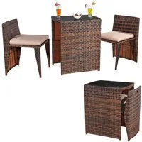 Feel2Home Garten-Essgruppe 3tlg. Polyrattan Balkonset Gartenset Sitzgruppe Gartenmöbel, (Set, Balkonset 3tlg), 2 Stühle 1 Tisch