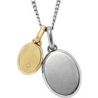 Fossil Kette mit Anhänger Schmuck Geschenk Edelstahl DREW Bicolor (Set, 3-tlg), mit Glasstein