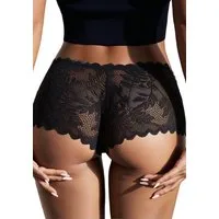 Lovolotti Taillenslip Damen Spitze Panty Unterhose (Nachtwäsche Reizwäsche Sexy Unterwäsche) mit Transparenter Spitze & Blumenmuster, Weiche Hotpants Lingerie