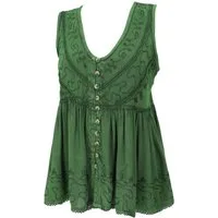 Guru-Shop T-Shirt Top Boho chic, besticktes Top - grün Festival, Ethno Style, alternative Bekleidung