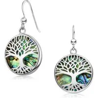 Materia Paar Ohrhänger Damen Lebensbaum Perlmutt Abalone Grün Ø19mm SO-274, Fassung aus 925 Sterling Silber
