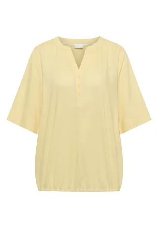 CECIL - Kurzarm Bluse mit Split Neck light buttermilk yellow - Gr. - XL