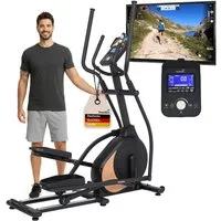 Skandika Crosstrainer Carbon P18, Ellipsentrainer für Zuhause, 32 Widerstandsstufen (Transportrollen, Tablet-Halterung, Bluetooth, bis 135 kg, Größe Pedale), 13 Programme, LCD Display, App kompatibel, Handpulssensoren