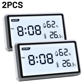 2Pcs Deli Electronic Thermometer Hygrometer Weather Station with High Precision 0.1℃ Temperature Humidity LCD Display Cl