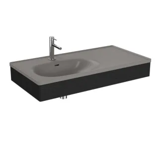 VitrA Equal Möbelwaschtisch-Set 66056 100x52cm, mit Möbelwaschtisch asymmetrisch, steingrau matt, mit Holzblende schwarz-eiche Struktur