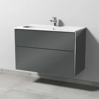 Sanipa 3way Waschtischunterbau zu Geberit Acanto Slim Waschtisch mit 2 Auszügen, Anthrazit-Glanz BS41279