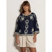 Apricot Shirtbluse Top mit bestickten Glockenärmeln Stickerei