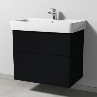 Sanipa 3way Waschtischunterbau zu Geberit Renova Plan Waschtisch mit 2 Auszügen, Schwarz-Matt SF87808