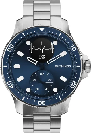 Withings ScanWatch Horizon [inkl. Metallarmband silber] 43mm Edelstahlgehäuse blau