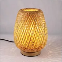 Riserva Schreibtischlampe Tischlampe Rattan Holz E27 Nachttischlampe mit Schalter
