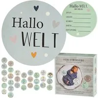 CEPEWA Geburtskarte Meilensteinkarten Baby 15tlg. Ø10cm Papier 1200gsm Pastell 30 Motive