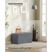 SONGMICS Sitzbank mit Stauraum, Sitztruhe aus Samt, klappbare Aufbewahrungsbox mit Deckel, bis 300 kg belastbar