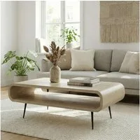FINEBUY Couchtisch FB116759 Massivholz 90cm Wohnzimmertisch Ablage Beistelltisch Tisch (Rechteckiges Möbelstück im edlen Retro-Stil), Korpus aus Mangoholz auf robustem Metall