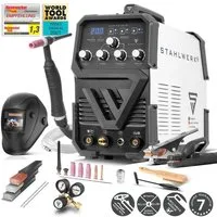 STAHLWERK Inverterschweißgerät AC/DC WIG 200 ST IGBT mit ARC MMA Vollausstattung, 30 - 200 A, Packung}, 13-tlg., Vollausstattung, Kombi-Schweißgerät mit 200 Ampere für WIG & ARC MMA