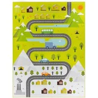 TaraCarpet Kinderteppich Tara Kids Fresh Spieleteppich Country, rechteckig, Höhe: 5 mm, Kinderzimmer Jugendzimmer Spieleteppich Straße Country grün 080X150 cm