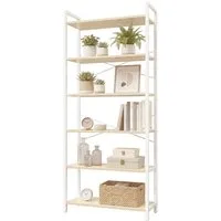VASAGLE Bücherregal Standregal, DVD-Regal, Büroregal, Büro, Wohnzimmer, Schlafzimmer, Flur, mit 6 Ebenen, offene Ablagen, 64 x 185.5 x 30 cm, beige-weiß