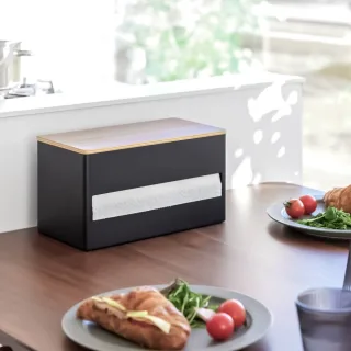 Yamazaki Küchenrollenhalter mit Ablage Rin – Metall Holz schwarz. Setzen Sie markante Design-Akzente für eine perfekt organisierte Arbeitsumgebung.