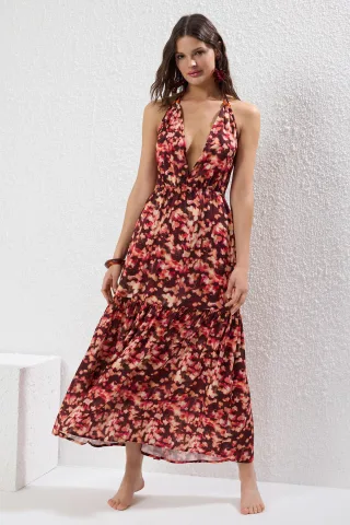 Sehr farbenfrohes Batik-Maxikleid für Damen, figurbetont, ideal für Strand und Freizeit