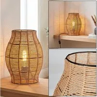 hofstein Tischleuchte Tischlampe aus Metall/Bast in Schwarz/Naturfarben, ohne Leuchtmittel, Tischleuchte im Boho-Design, Lichteffekt, Schalter am Kabel, 30cm, E27