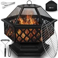 tillvex Feuerschale tillvex Feuerschale mit Funkenschutz 4in1 Grill Feuerstelle BBQ Feuerk, (Feuerstelle), Kohlerost