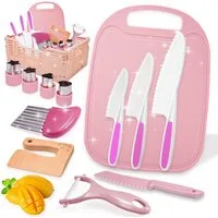 Wootoy Kinder-Küchenset Küchenspiele Kinder Küchenmesser Set 13-teilig mit Aufbewahrungsbox, (Lernspielzeug Messerspielzeug für Kinder, 13-tlg., mit Gezahnte Klinge Messern Schneidebrett Schäler Ausstechformen), Ideal für Rollenspiele sowie kreative 