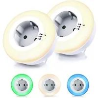Brandson LED Nachtlicht Nacht & Orientierungslicht mit Steckdose, Helligkeits/Dämmerungssensor, Automatische Ein-/Ausschaltung, Farbwechsel, Nachtlichtfunktion, LED fest integriert, Warmweiß, Grün, Blau, Nachtlampe mit Zwischenstecker & auswählbaren 