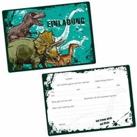 nikima Einladungskarten 10 Einladungskarten mit Mattfolie Dinosaurier für Kindergeburtstag