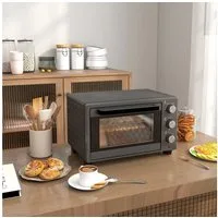 HOMCOM Minibackofen Backofen 10 L 750W 100-230℃ mit Backblech Pizza-Ofen, zum Grillen, Backen, Toasten, Grau