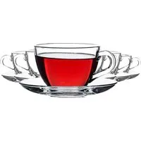 Pasabahce Gläser-Set Basic Glastassen-Set mit Unterteller, 12-tlg., Glas, 6er Set, 238ml, ideal für modernen Teegenuss