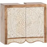 massivum Waschbeckenunterschrank Delhi aus massivem Mangoholz, geschnitzt