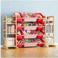 SpaceAid Kinderregal Spielzeug Regal, mit 6 Regalen und 12 Behältern, Bücherregal Kinder