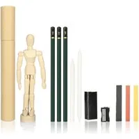 com-four Malstift Tolles Zeichenset für Kinder und Einsteiger, (12-tlg), Bleistiften, Kreide, Kohle, Radiergummi, Anspitzer, Etu