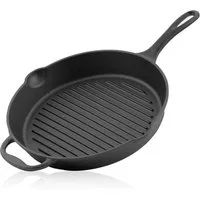 BBQ-Toro Bratpfanne Gusseisen preseasoned, Ø 34 cm, Mit Griff+Stiel und 2 Außgießern, Gusseisen