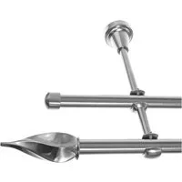 BASIT Gardinenstange Edelstahloptik 19mm mit Wandträgern 120 cm E14, Ø 19 mm, 2-läufig, verschraubt, Metall, H28 120 cm E14 Zwirbel