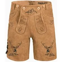 PAULGOS Trachtenhose Herren Lederhose Kurz mit Trägern 100% Echtleder - HK4