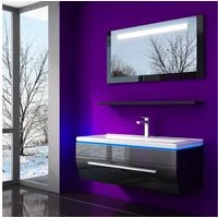 Homeline Badmöbel-Set Badmöbel Set Weiß Hochglanz lackiert LED System tauschsystem, (Komplette Set ohne wasch dich Armatur und Ablaufgarnitur, 4-St., Set Angebot), Hochglanz lackiert tauschsystem inklusiv LED