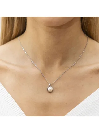Zeeme Pearls Halskette Silber 925 rhodiniert 45cm mit einer weißen Perle 9-9,5mm