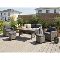 KONIFERA Gartenlounge-Set Amsterdam, (Set, 16-tlg., 1x 3er Sofa, 1x 2 Sessel, 2x Hocker, 1xTisch 144,5x74x67cm,Polyrattan), Stahl, Ablagefläche unter dem Tisch, Loungeset