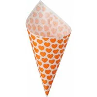 what the shop Papierspitztüten 100 Spitztüten Herzen orange 125g, weißes Kraftpapier Papier mit orangenen Herzen bedruckt