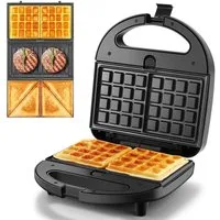 Forrlite 3-in-1-Kombi-Waffeleisen Waffeleisen, Sandwichmaker 3 in 1, Multifunktionsgerät Doppel, 760,00 W, 3 Abnehmbare Platten, Antihaftbeschichtung, LED-Leuchten
