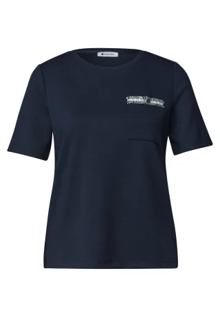 Street One - T-Shirt mit dekorativer Brusttasche darkest blue - Gr. - 36