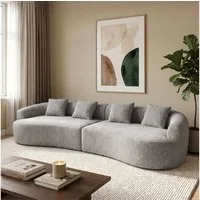 skølm Sofa Loki aus Teddy-Bouclé-Stoff, Vollschaumcouch mit Vakuum-Kompression, Grau, Couch 4 Sitzer mit 4 Kissen, kein Aufbau notwendig