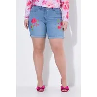 MIAMODA 5-Pocket-Jeans Jeans-Shorts weites Bein Blumen-Stickerei 5-Pocket