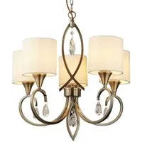 Searchlight Kronleuchter Alberto 5Lt Pendant - Antique Brass, Crystal & Linen Shade, Leuchtmittel wechselbar