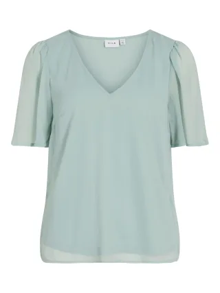 VILA - VIFALIA V-NECK S/S TOP - NOOS Blue Surf - Gr. - 38