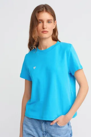 Damen Baumwoll Rundhalsausschnitt T-Shirt mit Stickerei